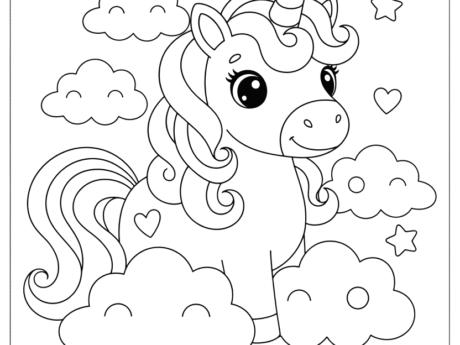 Unicorn in sky coloring page