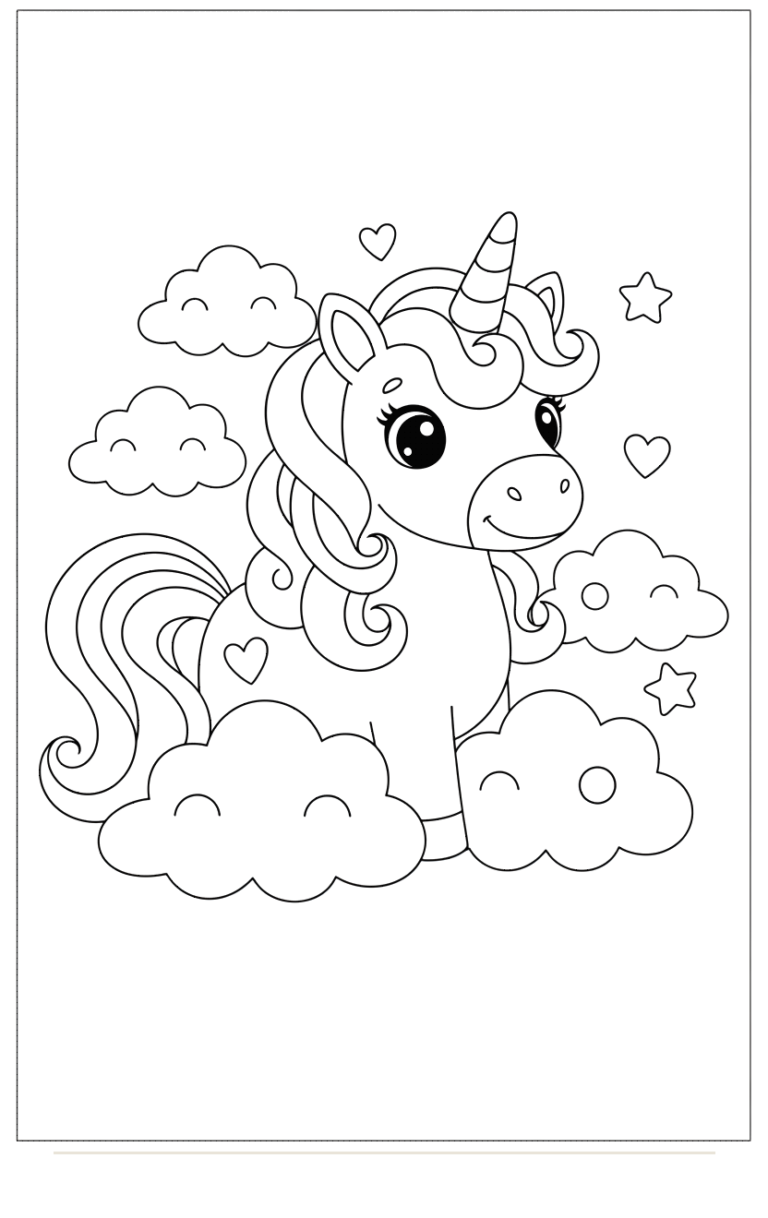 Unicorn in sky coloring page