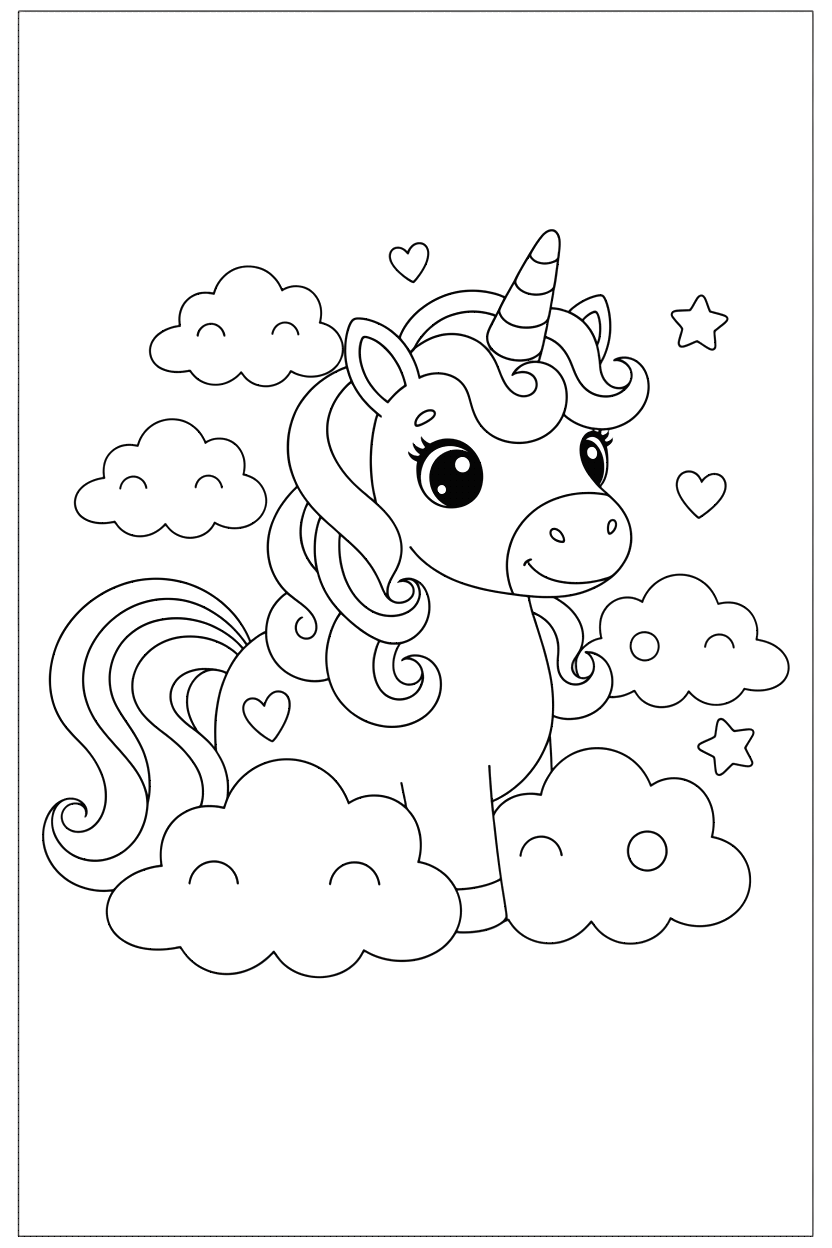 Unicorn in sky coloring page